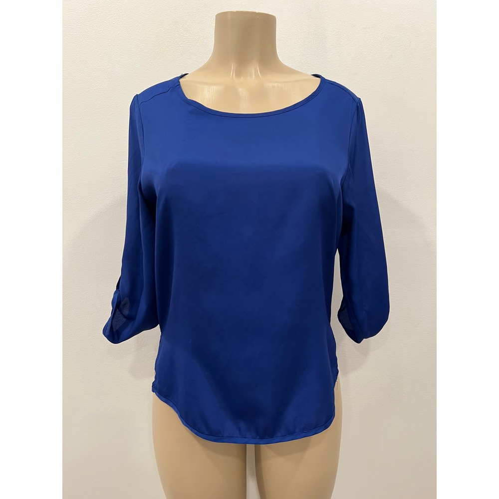 Royal Blue Career Blouse Women S Roll Tab Sleeve High Low Work Top Frym & Flinn